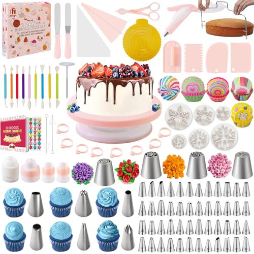 Nifogo Kit Patisserie Douille Patisserie 301 Pièces, Accessoire Patisserie, Ustensiles à Pâtisserie, Plateau Tournant Gateau, Poche a Douille, Caissettes Cupcake