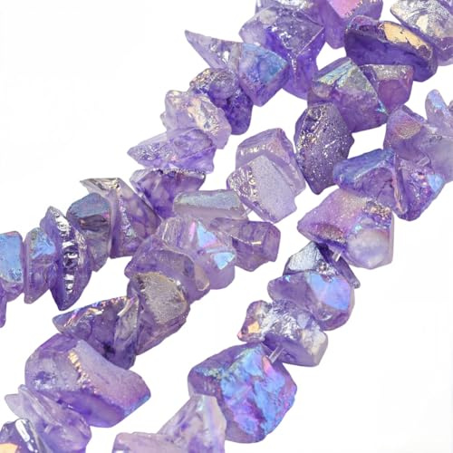 PONABEADIY 1 Box 71 Stück Violette Natürliche Quarzsteine Splitterperlen Mit Löchern Plattiert Zerkleinert Unregelmäßig Geformt Edelstein Kristall Chakra Kies Lose Perlen Für Die Schmuckherstellung Ar