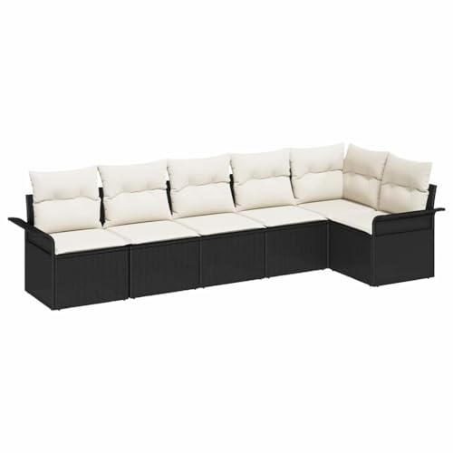 vidaXL 6-teiliges modulares Garten-Sofa Set mit Kissen in Schwarz aus Polyrattan - Outdoor Möbel für Terrasse, Balkon, Sitzgruppe und Lounge Sofas, Sektional