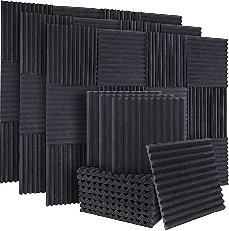 Bortivier 50Pcs Acoustic Soundproof Foam Sound Absorbing Panels Sound Insulation Panels Wedge for Studio Walls Ceiling,1X12X12Inch
