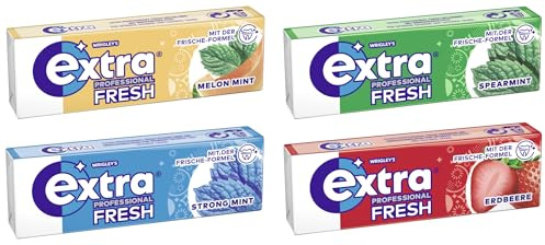 Extra Professional Fresh Kaugummi Mix I 40 Packungen 4 Sorten I Fresh Melon Mint I Fresh Strong Mint I Fresh Spearmint I Erdbeere I Frischer Atem I Zahnpflege