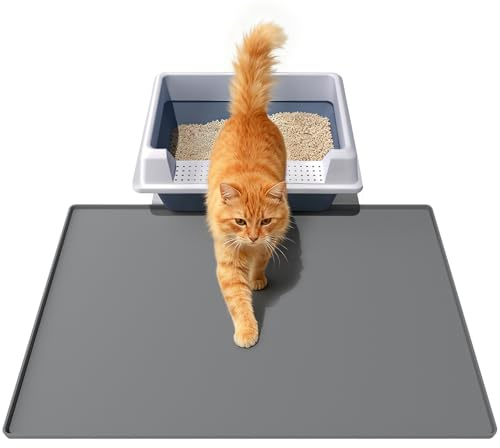 Soft Silicone Cat Litter Mat 60 X 40 cm, Waterproof Easy Clean,Gray | No Slip Litter Tray With Raised Edge, Durable Cat Mat For Indoor Floor, litter box