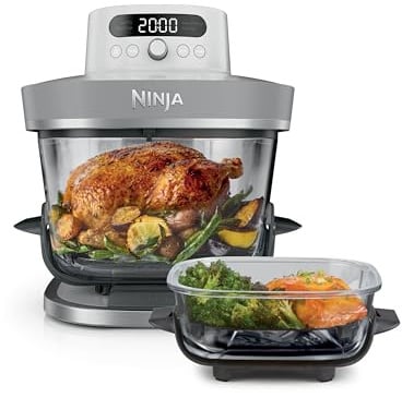 Ninja CRISPi PRO XL Friggitrice ad aria in vetro, 5 programmi di cottura preimpostati, include contenitori in vetro CleanCrisp da 5,7 L e 2,3 L e coperchi, bianco AS090EUWH