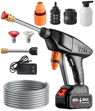 Idropulitrice ad acqua – con tubo da 5 m ricaricabile – idropulitrice – per interni ed esterni, casa, balcone, cortile, recinzione, veicolo, bici, barbecue