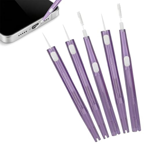 ThriveMart 5 Pcs Phone Charging Port Cleaner Kit | Double-Sided Mini Cleaning Brush with Hook & Bristles,Usb C Port Cleaner,iPhone,Earbud,Speaker,Laptop