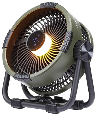 BougeRV F01 Ventilatore da Campeggio 20000mAh 33,5 ore 5,4 m/s App, verde | Ventilatore Portatile Ricaricabile Batteria 20000mAh, Staffa in Metallo, USB Silenzioso Luce LED e App per Tavolo Auto Camper