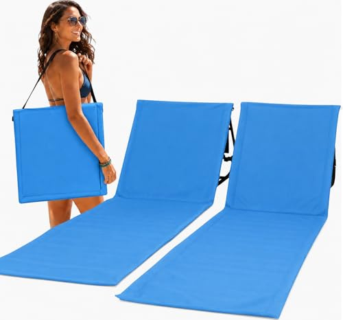 Intimo Living 2er Set Strandliege klappbar leicht – Bequeme Strandmatte mit Rückenlehne – Strandliege faltbar leicht mit Tasche – Verstellbarer Liegestuhl für Strand & Freibad (Blau, 152x51cm)