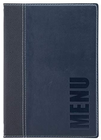SECURIT - Portamenús Trendy Line - 1 Inserto Fijo Doble Cara = 4 Páginas A5 - Posibilidad de Añadir Insertos - Café, Bar, Restaurante - Piel Sintética PU - Color Azul