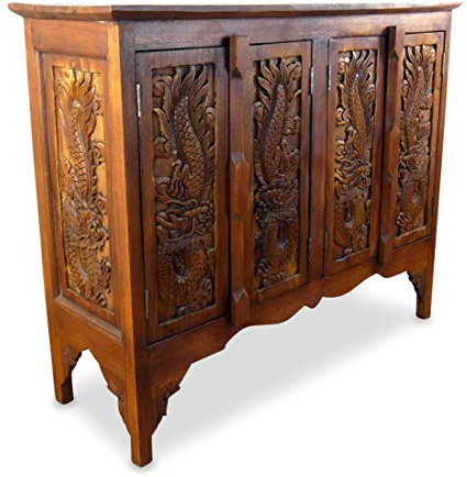 livasia Asiatischer Schrank aus Massivholz – 40x80x100cm – Handgeschnitztes Sideboard aus Akazienholz, Kommode mit Einzigartigem Design, Nachhaltig & hochwertig
