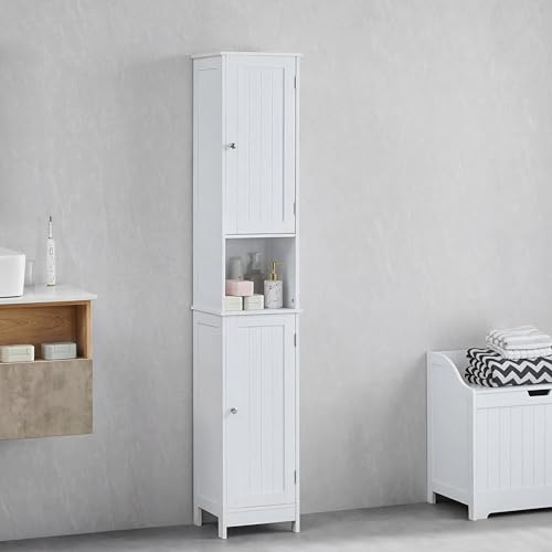 Bath Vida Priano Badezimmerschrank, hohe Aufbewahrungseinheit, bodenstehend, Holz, weiß, 170 x 32 x 30 cm