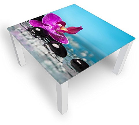 DekoGlas Couchtisch 'Orchidee Türkis' Glastisch Beistelltisch für Wohnzimmer, Motiv Kaffee-Tisch 100x100 cm in Schwarz oder Weiß