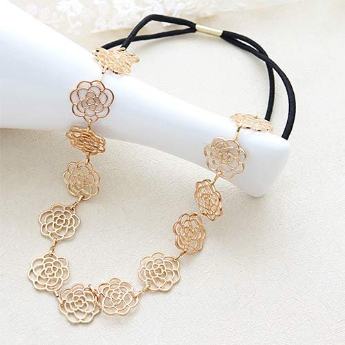 strimusimak Cute Elastic Headband Metal Hollow Rose Flower Lady Girl Hair Decoration