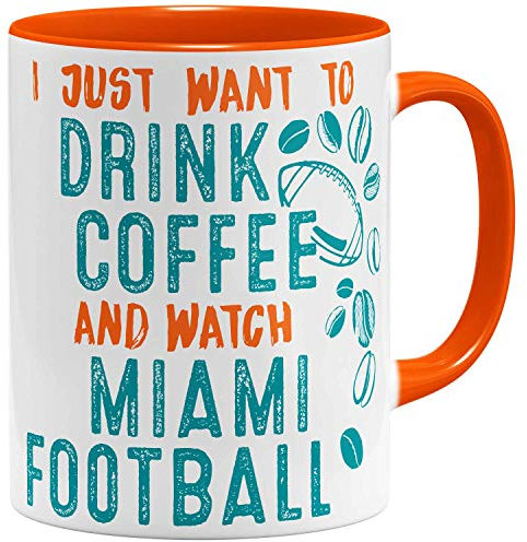 OM3® – Miami-Coffee – Tasse en céramique | Mug de football américain | 325 ml | Imprimé des deux côtés | Orange
