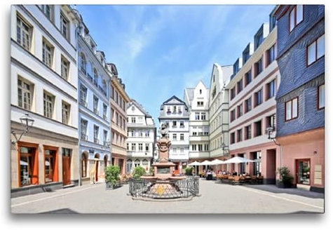 Premium Textil-Leinwand 75 x 50 cm Quer-Format Hühnermarkt Friedrich-Stolze-Brunnen | Wandbild, HD-Bild auf Keilrahmen, Fertigbild auf hochwertigem Vlies, Leinwanddruck von N N