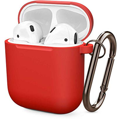 ELLENNE Cover Silicone Slim Compatibile per Apple AIRPODS 1 E 2 Custodia AntiGraffio + Gancio (Rosso Scuro)