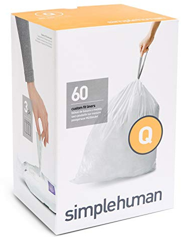simplehuman CW0264 code Q White Plastic Custom Fit Trash Bags (3 Packs of 20, 60 Liners Total)