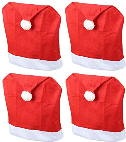 Novaliv Stuhlhussen 4er Set Schwingstuhl Weihnachten I Rot I Nikolausmütze I Stuhlbezug Weihnachten Deko Weihnachtsmütze Stuhlabdeckung Stuhlbezug 4er Set