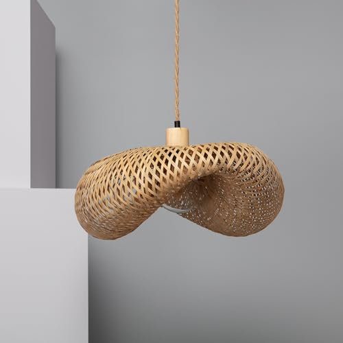 LEDKIA LIGHTING - Lampada a Sospensione Bambù Kathu Karatasi | Design Unico | Finiture Pregiate | Per Interni | IP20 | E27 220-240V AC, Cammello