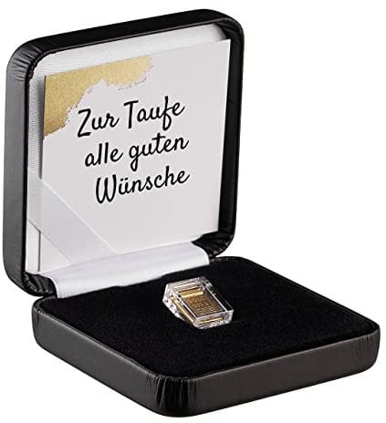 Goldstücke24 - Gold zur Taufe - Goldbarren 1g in hochwertiger Kapsel inkl. Etui und Grußkarte - Geschenk zur Taufe (Etui schwarz)