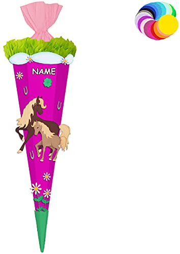alles-meine.de GmbH Bastelset - Schultüte Farbe & Größe wählbar 70/85 / 100 cm - Pferde & Fohlen - inkl. Name - Farbe frei wählbar - Bastelschultüte - Zuckertüte zum selber..