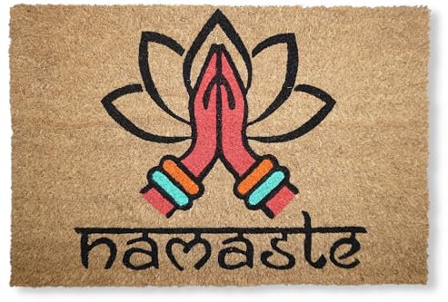 Koko Doormats Outdoor Welcome mat - Front Door Mat Outdoor Entrance in Natural Coir with Heavy Duty PVC backing, Outdoor Door Mat for your Porch Decor, 60x40 cm - Namaste