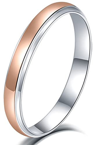 AMDXD Ringe Eheringe 18K Rotgold Weißgold, Ringe Glatt Zweifarbig, stilvoll und schön, Schmuck mit Etui, Silber Rose Gold, Echtgold-Serie, Gr.49 (15.6)