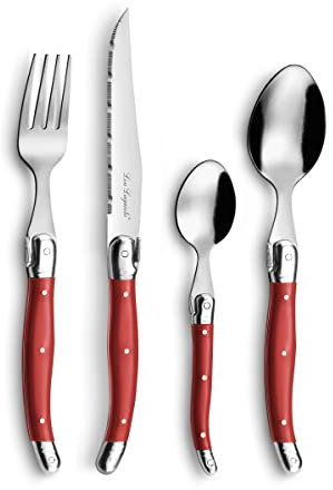 LOU LAGUIOLE - Coffret 24 couverts de table pour 6 personnes - Rustic - Acier inoxydable 18/0, Finition Standard - Rouge
