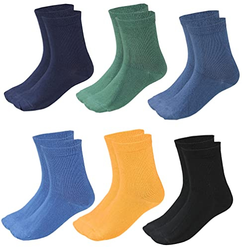 TupTam Kinder Socken Bunt Gemustert 6er Pack für Mädchen und Jungen, Farbe: Dunkelblau Blau Jeans Gelb Schwarz Dunkelgrün, Socken Größe: 31-34
