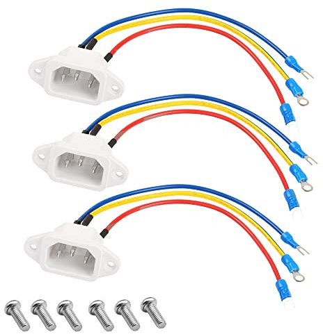 SinLon IEC320 C14 Prise mâle avec 3 fils 18 AWG Lot de 3, convient pour les cuiseurs à riz, les autocuiseurs, les hôtes de bureau, les prises de courant alternatif, etc.