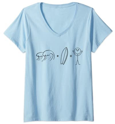 Damen Surfen Wellen Surfen Surfbrett Surfen Stick Figur Surfer T-Shirt mit V-Ausschnitt