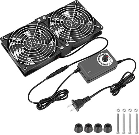 KEYFANCLUB 9'' 2 x 120mm High CFM Computer Fan with AC Plug with Speed Controller, Cooling for for Receiver Mining Machine Chassis Server Workstation Cabinet Greenhouse