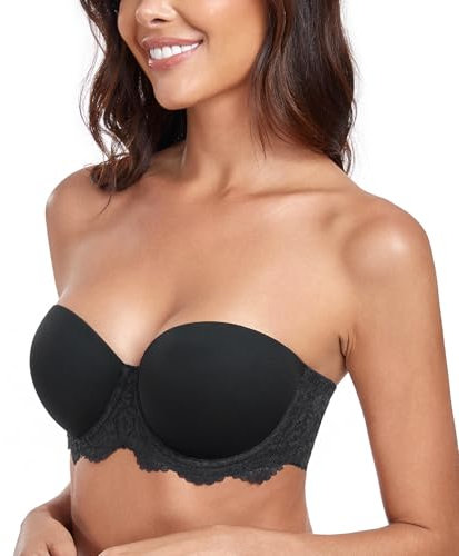 Lemorosy Damen Trägerloser BH Vollschalen Bügel Abnehmbare Träger Große Größen Multiway Minimizer BH Roter Teppich(Spitze Schwarz,90E)