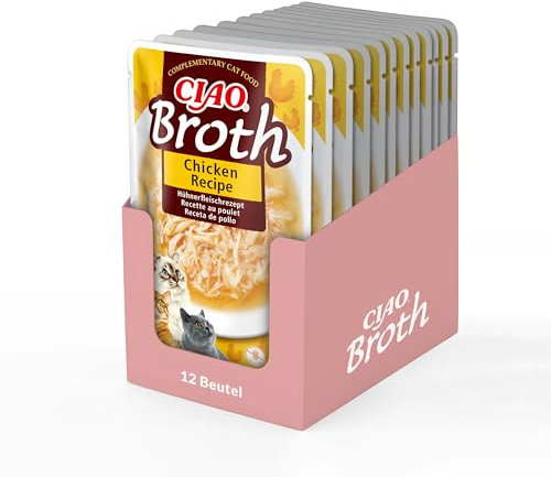 INABA Ciao Broth Katzenfutter Nass 88% Feuchtigkeit und Vitamin E, Premium Katzensuppe mit Huhn 40 g (12er Pack), 100% natürliches Fleisch, Getreidefrei, Zuckerfrei