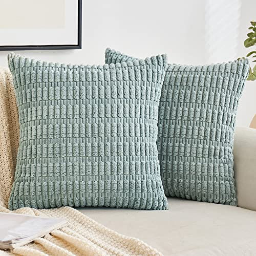 EMEMA Kordsamt Kissenbezüge Dekorative Sofakissen Moderne Kissenhüllen 50x50 cm Dekokissen Weicher Zierkissenbezug für Wohnzimmer Sofa Schlafzimmer 2er Set Graugrün
