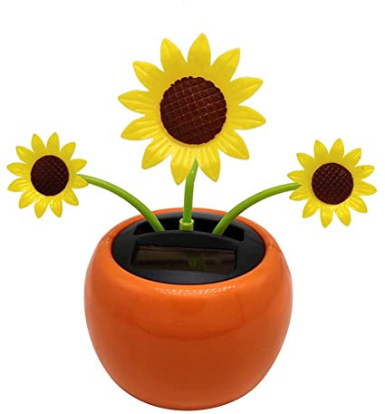 Solarbetriebenes Wackelkopf Spielzeug,Niedlicher Solarfigur Tanzspielzeug Auto Armaturenbrett Ornament Wackelfiguren Auto Innenraum Zubehör Dekofigur für Schreibtisch Büro Schlafzimmer,Sonnenblume