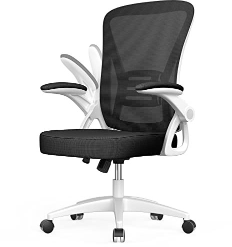 rattantree Office Chair, Mid Back Ergonomic Desk Chair with Flip-up Armrest, Computer Swivel Chair with Back Support, Adjustable Conference Executive Manager Chair for Home/Office Use-White