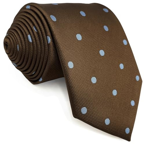 S&W SHLAX&WING Krawatte für Herren Braun mit blauen Punkten für Anzüge Elegantes Geschenk Extra lang 160cm