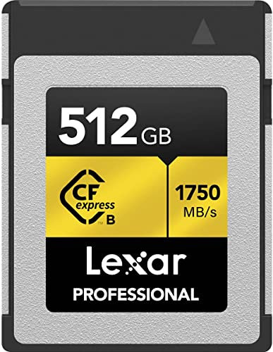 Lexar Professional 512GB CFexpress Type B Memory Card Gold Series, Up to 1750MB/s Read, Raw 8K Video Recording, Supports PCIe 3.0 and NVMe (LCXEXPR512G-RNENG)