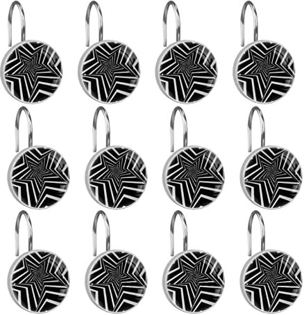 geometric line optical illusion Shower Curtain Hooks 12 Pack,Stainless Steel Shower Curtain Rings for Shower Curtain