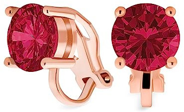 2Ct Rot Pink Brillantschliff Solitaire Runde Zirkonia CZ Clip On Stud Ohrringe Simulierter Rubin Roségold Plattiertes Messing