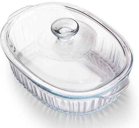 NUTRIUPS 3QT Oval Glass Casserole Dish with Glass Lid, Borosilicate Glass, Large Oval Casserole Dish for Oven, Baking Dish with Lid