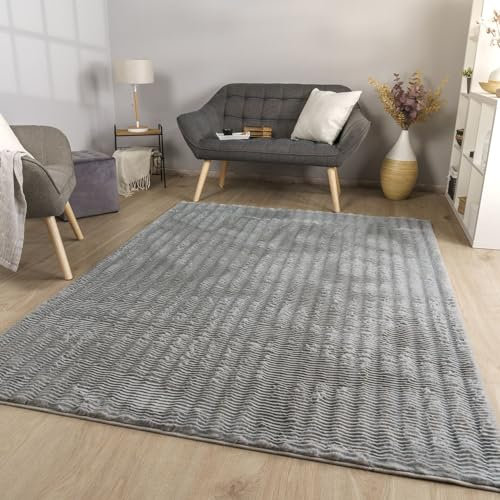 TT Home Wohnzimmer Teppich Esszimmer Langflor Skandi Optik Geometrisch 3D Unifarben, Farbe:Grau Taupe, Größe:60x100 cm