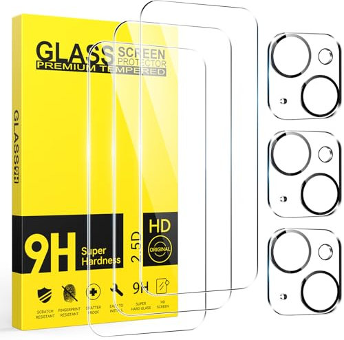 Niphabe 3 Piezas Protector Pantalla Para iPhone 15 con Protector Camara Para iPhone 15 (6,1),Dureza 9H,HD Cristal Templado,Antiarañazos,Antihuellas,Sin Burbujas,Ultra Transparente