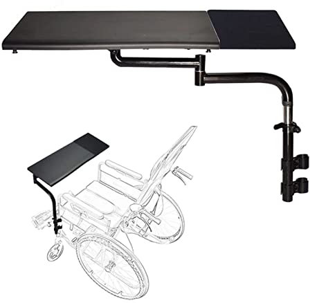 OQHAIR Wheelchair Dining Table Laptop Table, Wheelchair Tray Table with Lifting Rotating and Folding Functions, Detachable Wheelchair Holder Universal Tray for Working Reading