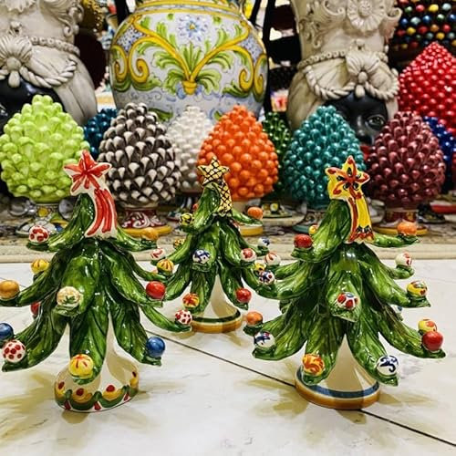 SICILIA BEDDA CAPACI Albero di Natale con Palline Decorate, Ceramica di Caltagirone - h 15 cm ca.