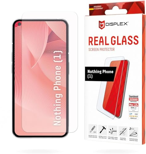 Schutzglas für Nothing Phone (1) (10H), kristallklar, mit Eco-Montagerahmen | DISPLEX Real Glass, 10H Panzerglas, Bruchschutz, extra-harte Kanten, kratzfest, Anti-Shock, kristallklar, hüllenfreundlich