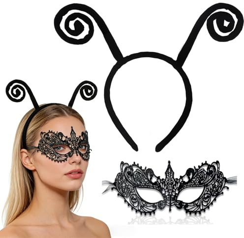 Johiux Schmetterling Fühler Haarreif Schmetterling Karneval Kostüm Damen und Kinder,3D Kubische Spitzenmaske Venezianische Maske Damen,Haarreifen Kinder Fühler Haarreif Karneval Party Maske.