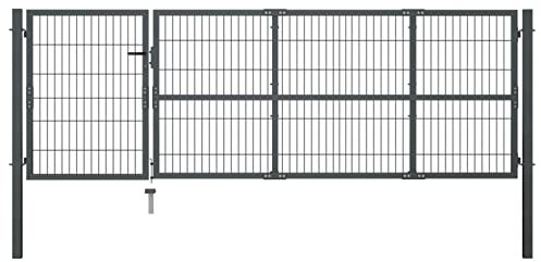 Mengtu Gartentor mit Pfosten Metalltor Gartentür Zauntür Gartenpforte Zauntor Einfahrtstor Hoftor Doppeltor Einzeltor Tor Pforte Garten Zaun Stahl 350x100 cm Anthrazit Garten Möbel