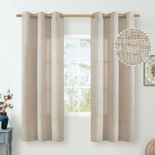 QUEMAS Tende in lino lunghe 160 cm per camera da letto/sala da pranzo, filtraggio della luce della finestra, corte semi velate, tende strette per bagno, larghezza 106 cm, set di 2 pannelli, naturale