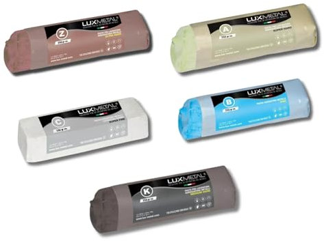 Lux Metal Set mit 5 Polierpaste 250 g, A-B-C-Z-K Polierset aus Edelstahl, festes Wachs zum Polieren von Metallen, Spiegeln, Aluminium, Chrom, Holz, Plexiglas, Marmor, Messing, Kupfer, Kunststoff